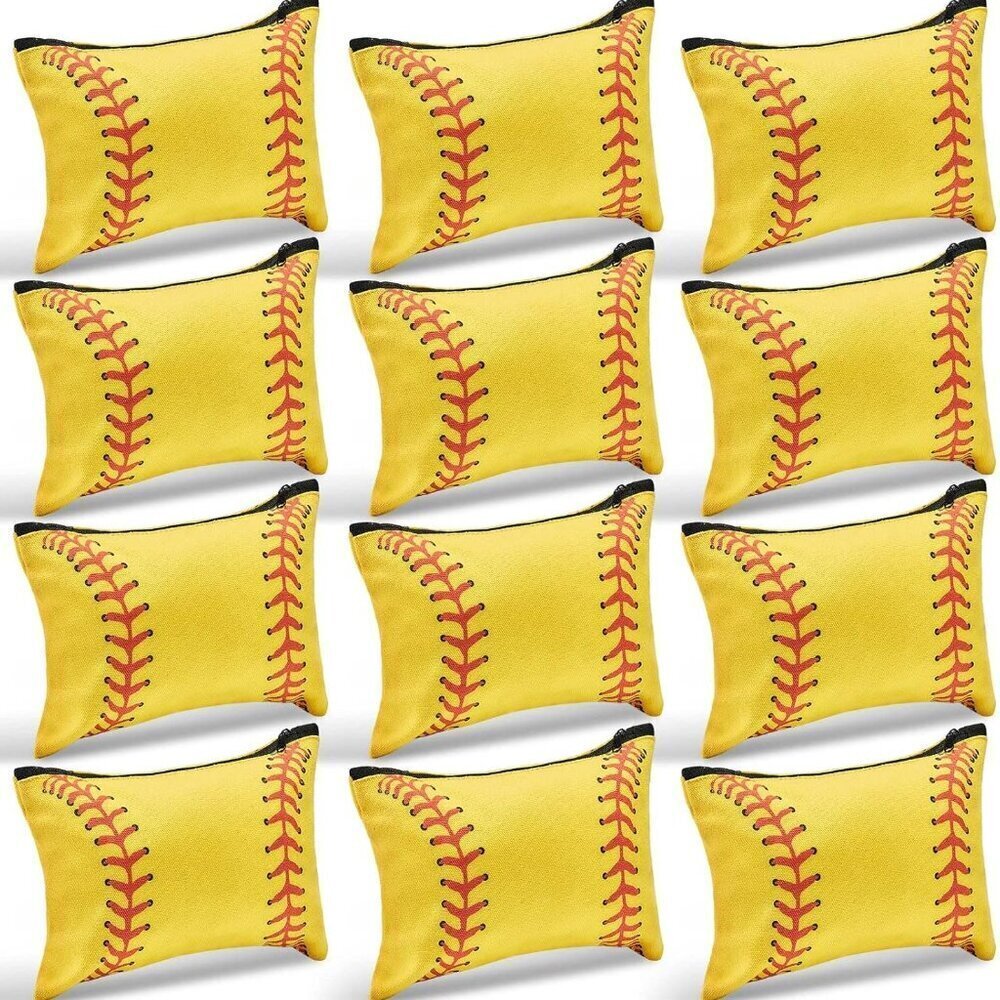 12 Pcs Softball Makeup Bag Sport Cosmetic Bags Canvas Softball Pouch Bags Portab